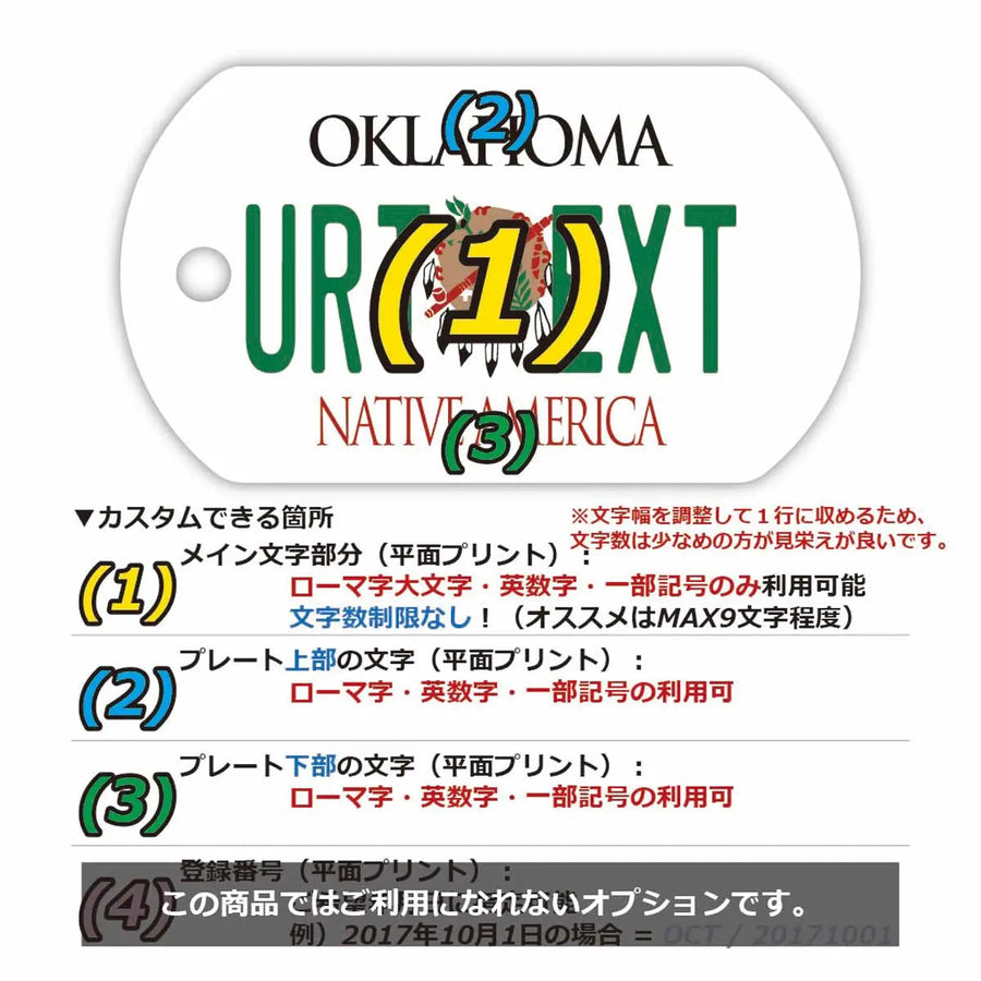 【犬用迷子札・ドッグタグ】オクラホマ1994/オリジナルアメリカナンバープレート型 名入れキーホルダー