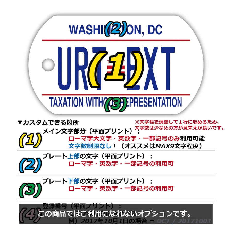 【犬用迷子札・ドッグタグ】ワシントンDC/オリジナルアメリカナンバープレート型 名入れキーホルダー