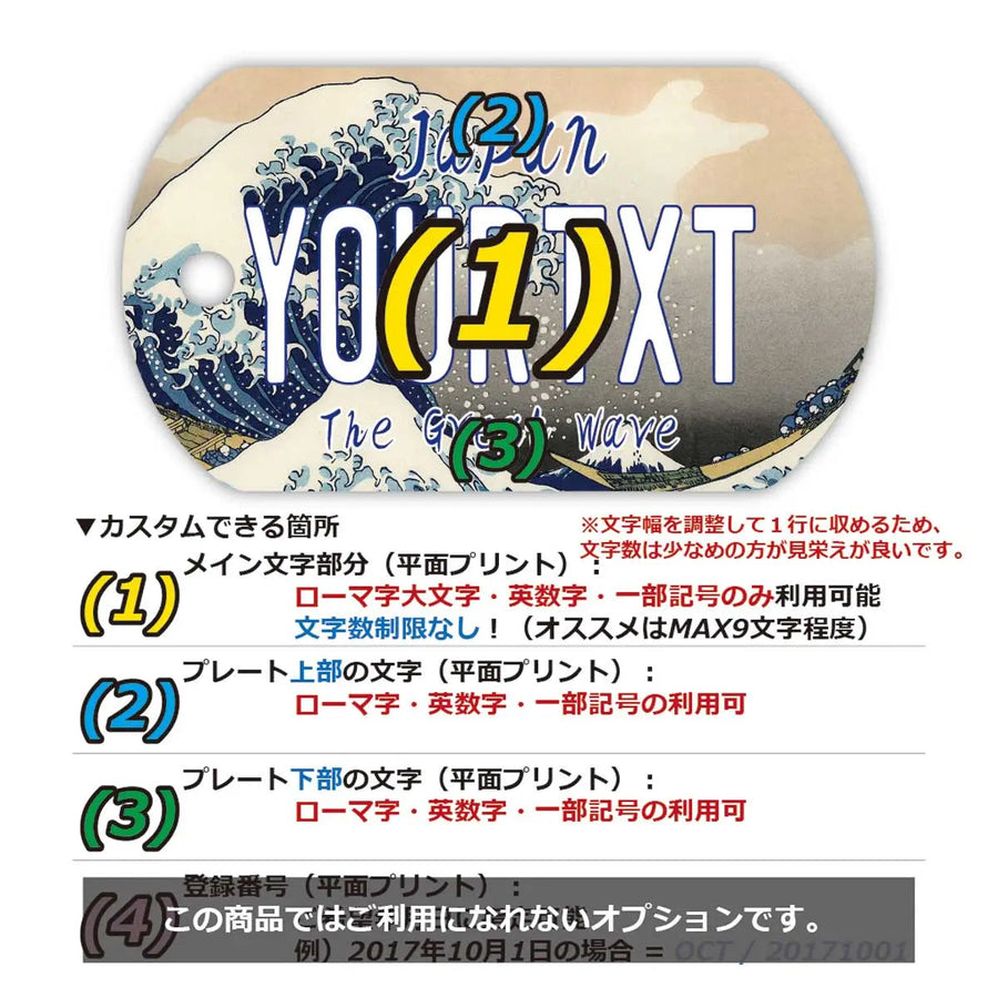 【犬用迷子札・ドッグタグ】葛飾北斎・冨嶽三十六景・神奈川沖浪裏・大波/オリジナルアメリカナンバープレート型 名入れキーホルダー