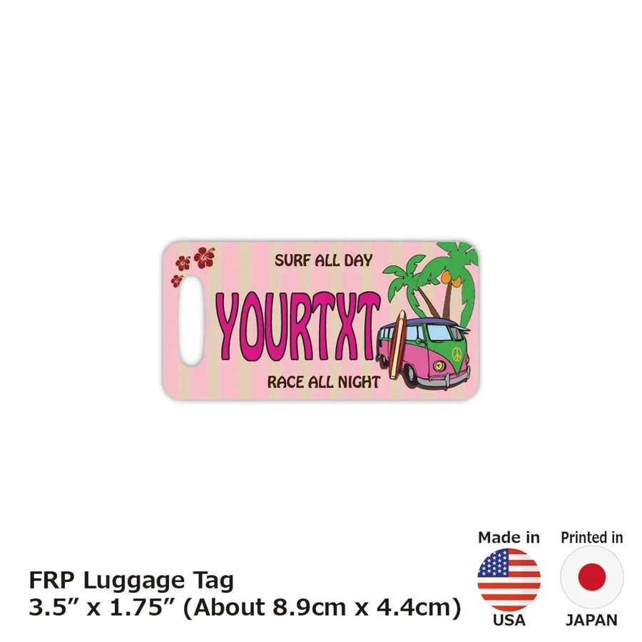 【ラゲッジタグ】サーフバス・ピンク/オリジナルアメリカナンバープレート型・おしゃれ ・紛失防止タグ