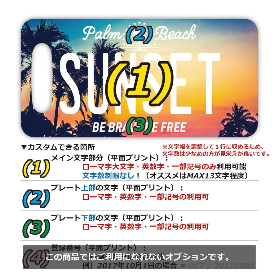 【ラゲッジタグ】サンセット/オリジナルアメリカナンバープレート型・おしゃれ ・紛失防止タグ