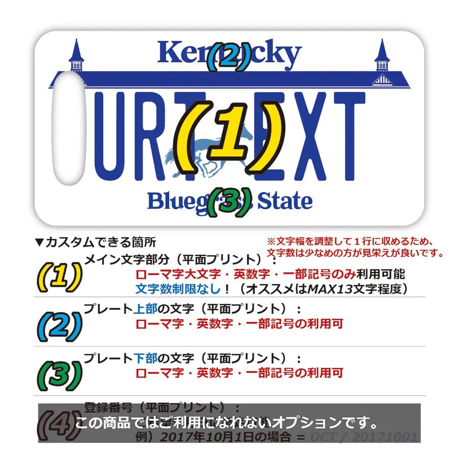 【ラゲッジタグ】ケンタッキー/オリジナルアメリカナンバープレート型・おしゃれ ・紛失防止タグ