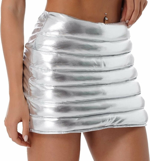 Womens Lightweight Metallic Shiny Skirts Winter Warm A-Line Mini