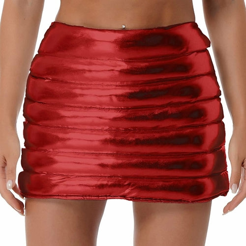 Womens Lightweight Metallic Shiny Skirts Winter Warm A-Line Mini