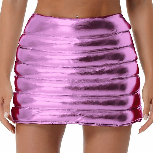 Womens Lightweight Metallic Shiny Skirts Winter Warm A-Line Mini