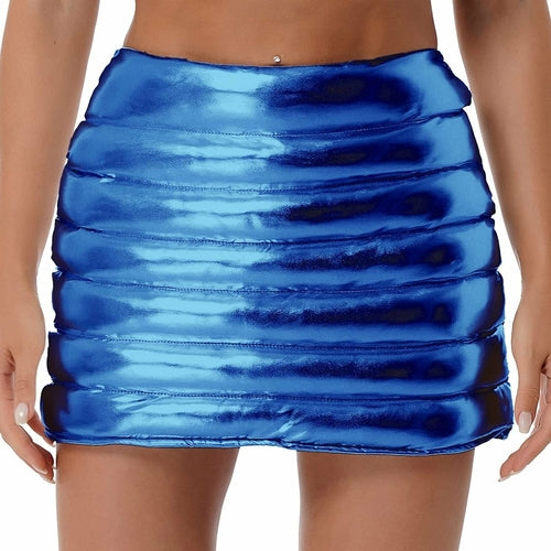 Womens Lightweight Metallic Shiny Skirts Winter Warm A-Line Mini