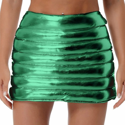 Womens Lightweight Metallic Shiny Skirts Winter Warm A-Line Mini