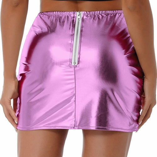 Womens Lightweight Metallic Shiny Skirts Winter Warm A-Line Mini
