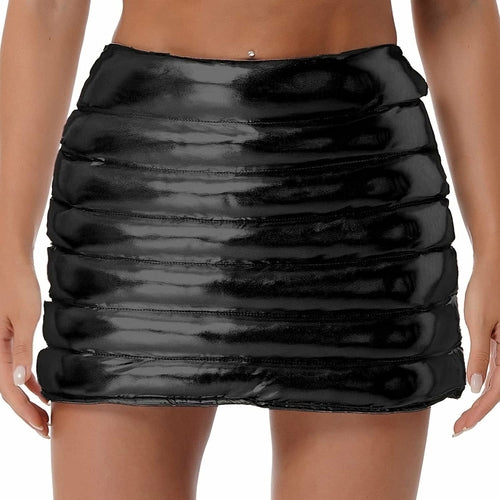 Womens Lightweight Metallic Shiny Skirts Winter Warm A-Line Mini