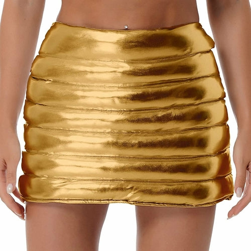 Womens Lightweight Metallic Shiny Skirts Winter Warm A-Line Mini
