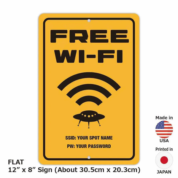 【長方形看板】フリーWi-Fi使えます / スポット名 & パスワード/アメリカ製オリジナル看板(約20x30cm)