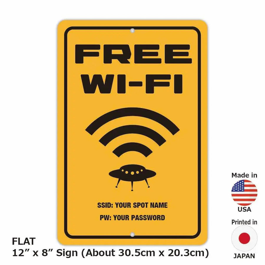 【長方形看板】フリーWi-Fi使えます / スポット名 & パスワード/アメリカ製オリジナル看板(約20x30cm)